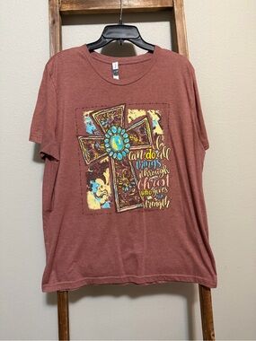 Women's Short Sleeve Graphic Tee - Rust Cross Design